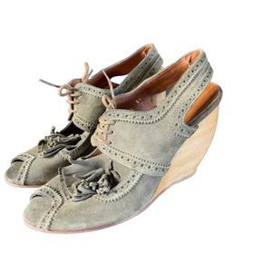 Rachel Comey Peep Toe Suede Oxford Wedge Sandals